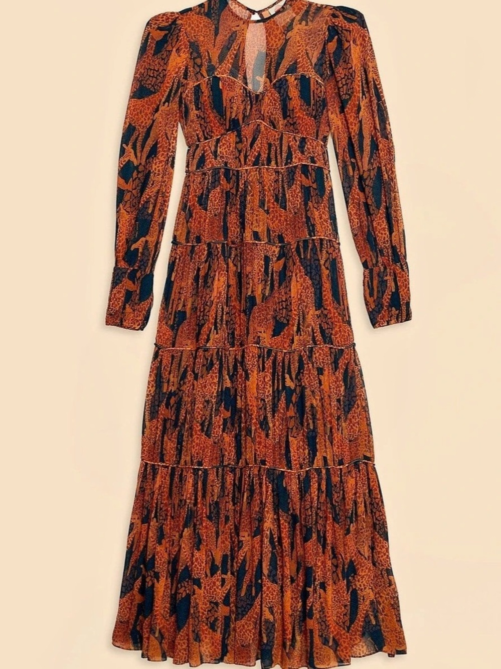 FARM Rio Black Giraffes Puff Sleeve Maxi Dress